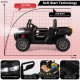 2-seater black kids ride-on dump truck with tiltable dump bed, safety belt, and soft start technology for safe driving.