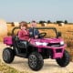 Pink 2-seater kids ride-on dump truck with tiltable dump bed, perfect for outdoor fun and toy storage.