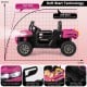 2-seater pink kids ride-on dump truck with tiltable dump bed, safety features, and soft start technology for safe.