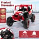 Red 2-seater kids ride-on UTV with remote control, safety belts, and bright headlights for children over 3 years old.