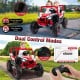 2-seater red kids ride-on UTV with remote control, featuring safety belts, headlights, and spring suspension for smooth.