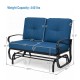 Navy 2-seat outdoor swing glider chair with thick cushions, sturdy steel frame, ideal for patio relaxation.