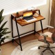Walnut 2-tier computer desk with ergonomic monitor stand, spacious workspace, and sturdy iron frame for home office use.
