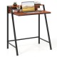 Walnut 2-tier computer desk with ergonomic monitor stand, sturdy iron frame, ideal for home office or study use.
