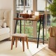 Walnut computer desk with a stylish design and powder-coated iron frame, ideal for study, writing, or makeup vanity use.