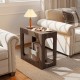 Narrow walnut 2-tier end table with rustic wood grain and open bottom shelf, perfect for living room storage.