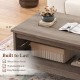 2-tier farmhouse coffee table with wood grain finish, open shelf, and woven decorations for living room storage and.