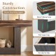 2-tier farmhouse console table in rustic brown with robust frame, thick legs, and non-slip foot pads for stability.