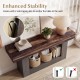Rustic brown 2-tier console table with storage shelf, featuring anti-tipping kits for enhanced stability in narrow.