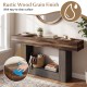 Rustic brown 2-tier farmhouse console table with easy-to-clean surface, ideal for narrow spaces and stylish storage.