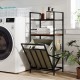 2-tier laundry hamper with tilt-out basket, black metal frame, wooden shelves, ideal for laundry room storage.