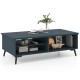 Mid-century modern coffee table in blue with 2-tier storage shelves and open compartments for easy access and.