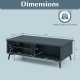 2-tier mid-century modern coffee table in blue with storage shelves, dimensions 47"x23.5"x16", ideal for living room.