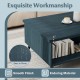 Mid-century modern blue coffee table with 2-tier storage shelves and smooth finish, ideal for easy cleaning and.