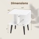 White 2-tier end table with raised metal legs, featuring two compartments, ideal for living room or bedroom use.