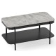Modern rectangular coffee table with a gray sintered stone top and open storage shelf, ideal for stylish living spaces.