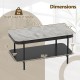 Rectangular coffee table with sintered stone top, gray finish, dimensions 35.5" x 19.5" x 18", features open storage.