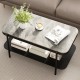 Top view of a 2-tier coffee table with a gray sintered stone surface and open shelf, combining modern elegance and.