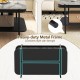 Modern rectangular coffee table with gray sintered stone top and robust metal frame, featuring an open storage shelf.