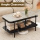 2-tier coffee table with gray sintered stone top, featuring ample clearance for easy cleaning and a stylish metal frame.