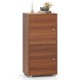 Walnut 2-tier nightstand featuring 2 doors, adjustable shelves, and metal legs, ideal for versatile indoor storage.