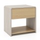 2-tier modern nightstand in oak with a pull-out drawer and open shelf, perfect for organizing essentials and displaying.