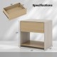 2-tier modern nightstand in oak with a pull-out drawer and open shelf, ideal for bedroom organization and decor.