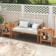 Acacia wood side table with slatted tabletop and storage shelf, perfect for patio or garden use.