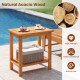 Natural acacia wood side table featuring a slatted design, ideal for indoor and outdoor settings, adds charm to any.