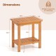2-tier outdoor acacia wood side table with slatted tabletop, dimensions 19.5" x 14", ideal for patio or garden use.