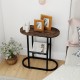 Narrow oval bedside end table in rustic brown with a sturdy steel frame and ample storage for small spaces.