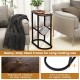 Narrow 2-tier bedside end table in rustic brown with steel frame, offering ample storage for small spaces.