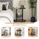 Narrow 2-tier oval bedside end table in rustic brown with a sturdy steel frame and mesh shelf for extra storage.