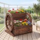 Rustic wood 2-tier raised garden bed in wagon shape, featuring drainage holes and vibrant flowers for outdoor.