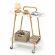 2-tier rolling end table with faux marble surfaces and gold metal frame, ideal for small spaces in living rooms or bedrooms.
