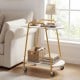 2-tier rolling end table with faux marble surfaces, featuring a minimalist design and universal wheels for easy mobility.