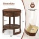 2-tier round end table with drawer and shelf, featuring a rustic wood grain finish and sturdy rubber wood legs.