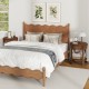 Round end table with drawer and shelf, featuring a sleek wood grain finish and sturdy rubber wood legs for durability.