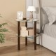 Round end table with clear tempered glass top and brown rubber wood legs, featuring a 2-tier design for versatile storage.
