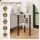 2-tier round end table with clear tempered glass top and solid rubber wood legs, perfect for holding cups and decorations.
