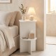 Round white side table with dual-layer storage shelf, perfect for small spaces and easy to clean for bedroom or living room use.