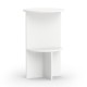 White 2-tier round side table with storage shelf, featuring a modern design and protective foot pads for floor safety.