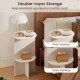 2-tier round side table in white with open shelving and wide tabletop for organized storage in small spaces.