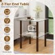 2-tier square end table with a clear tempered glass top and brown rubber wood legs, perfect for storing essentials.