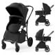 2-in-1 baby stroller in black with bassinet mode, adjustable canopy, and reversible seat for versatile use.
