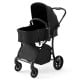Side view of the 2-in-1 baby stroller in black, featuring a detachable safety guardrail and smooth-rolling premium.