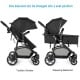2-in-1 foldable baby stroller in black, showing toddler seat and sleeping bassinet positions for versatile use.