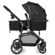 Side view of the 2 in 1 foldable black baby stroller with adjustable canopy and large storage basket for convenience.