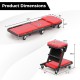 Dimensions of the 2-in-1 folding mechanic creeper with padded seat, featuring a heavy-duty metal frame and 6 wheels.