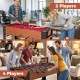 Foosball and pool combo table showing 2-player and 4-player gameplay, featuring ergonomic handles and solid wood cues.